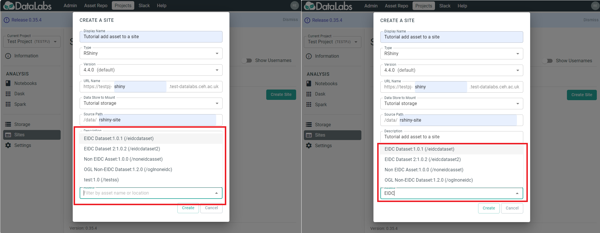 asset attach in site creation