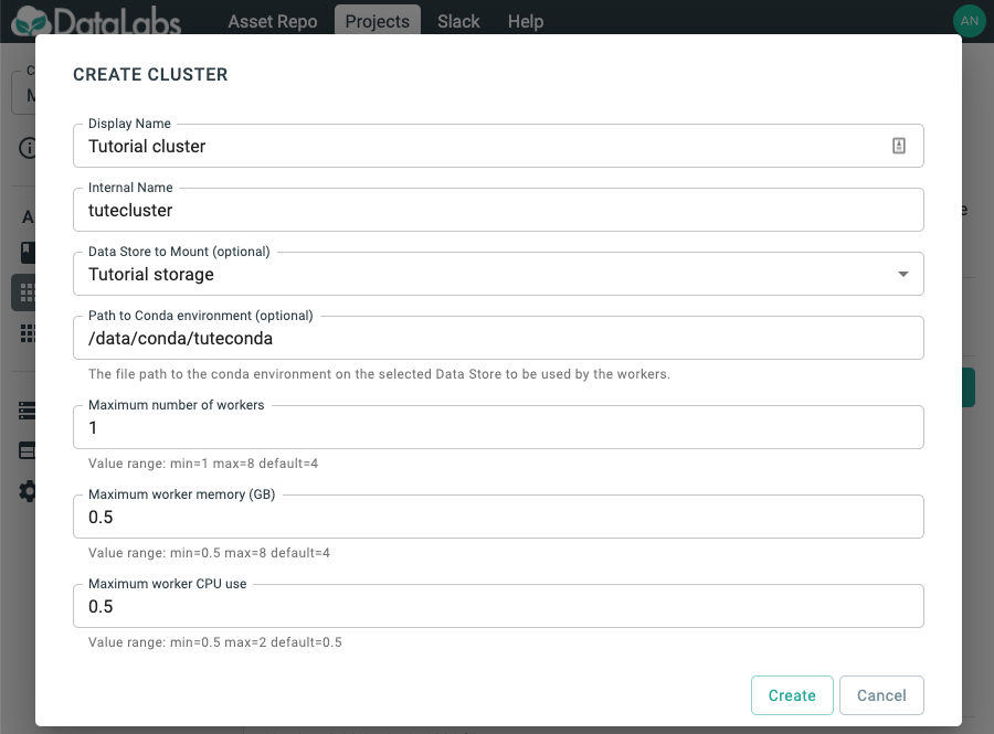 create cluster form