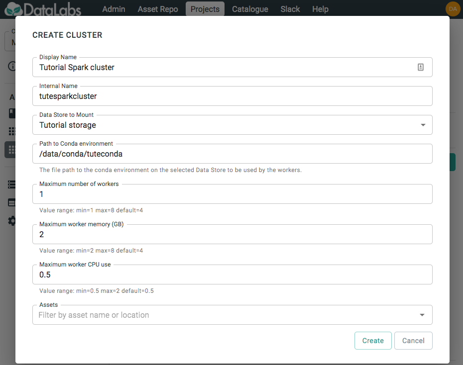 create cluster form