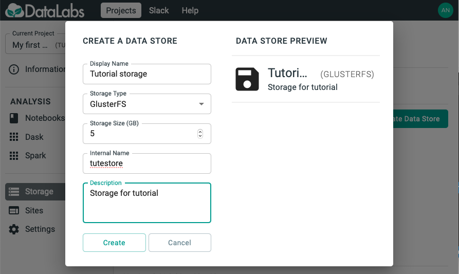 create storage form