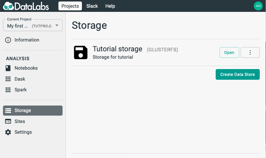 project storage page